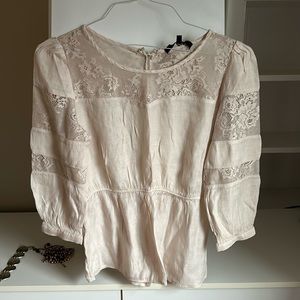 Lace Front Light Cream Pink Elastic Waist Blouse In Medium